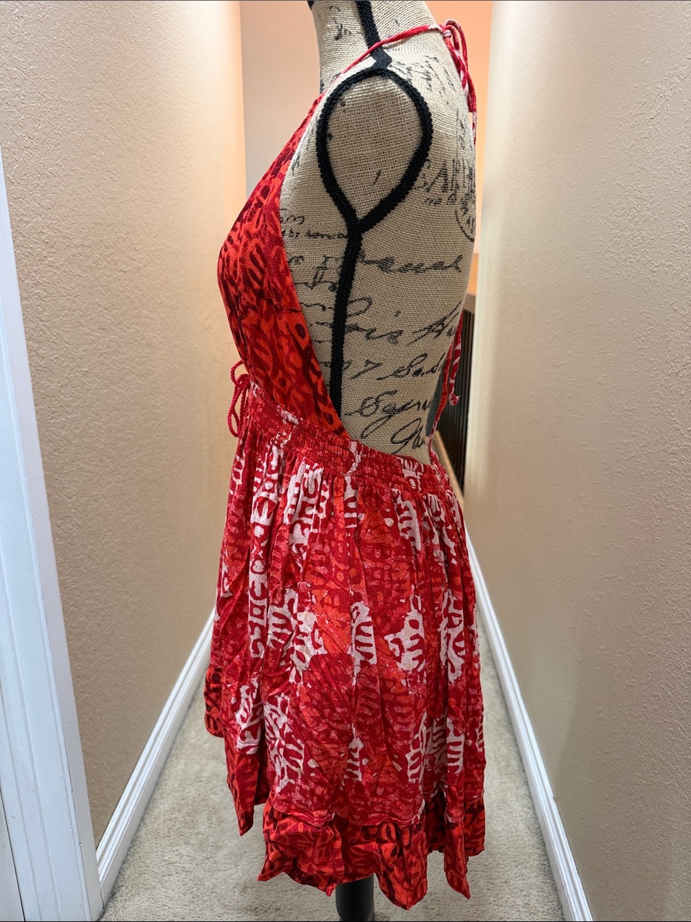 Free People Red Printed Backless Halter Mini Dress - Picture 6 of 7